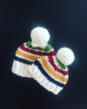 Load image into Gallery viewer, Hudson Bay Beanie. Hudson Bay Hat. Crochet beanie. Baby beanie. Toddler hat. Mommy and me hats. Wholesale beanies. Tuque. Faux fur pompom.
