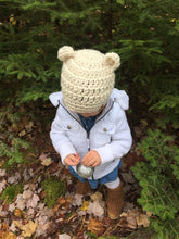 Load image into Gallery viewer, Holiday Beanies. Bear Beanies. Toddler beanie. Roots Inspired Beanie. Baby Bear Beanie. Baby Bear Hat. Bear Ears Hat. Christmas Hats.