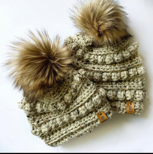 Ready to Ship Oatmeal Bobble Beanies