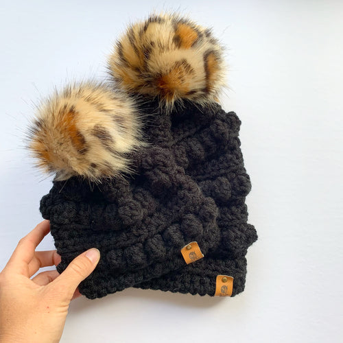 Leopard pom Bobble Beanies