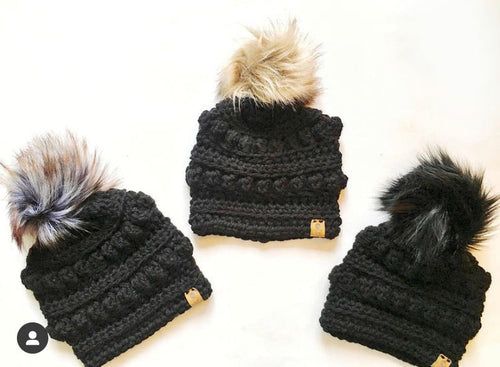 Ready to Ship Black Bobble Beanies
